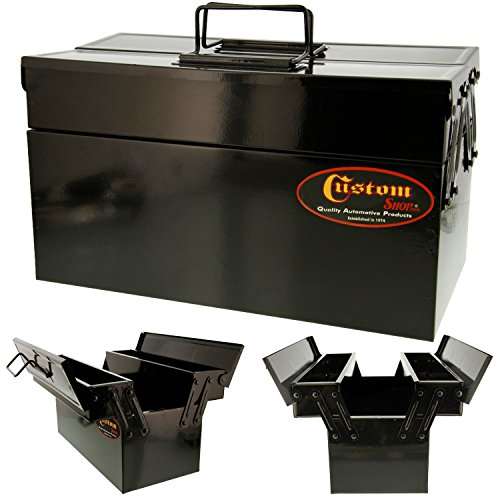 Custom Shop Metal Folding Storage Box - Toolbox, Storing Auto & Household Tools, Auto Body Tools, Pinstriping Supplies - 2-Levels with Organizer Compartments, General Purpose, Fishing Tackle, Portable