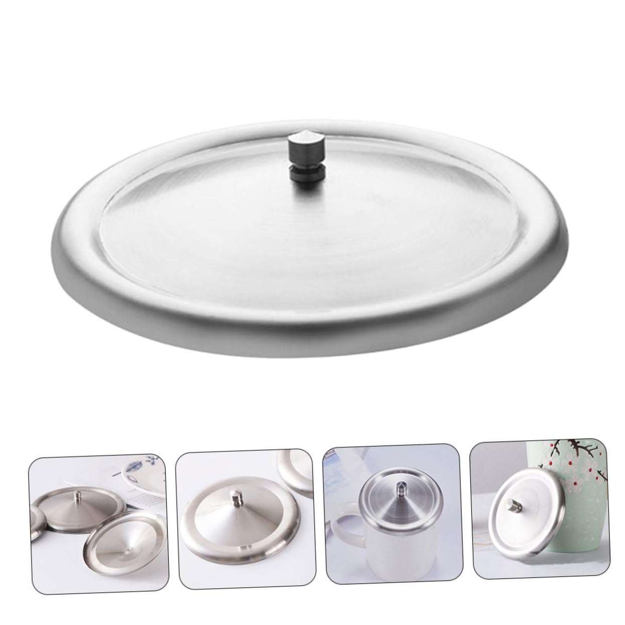 LALADEFIEE Cup Covers Beverage Dispenser Lid Tiny Handle Stainless Steel Round Cup Lid 6