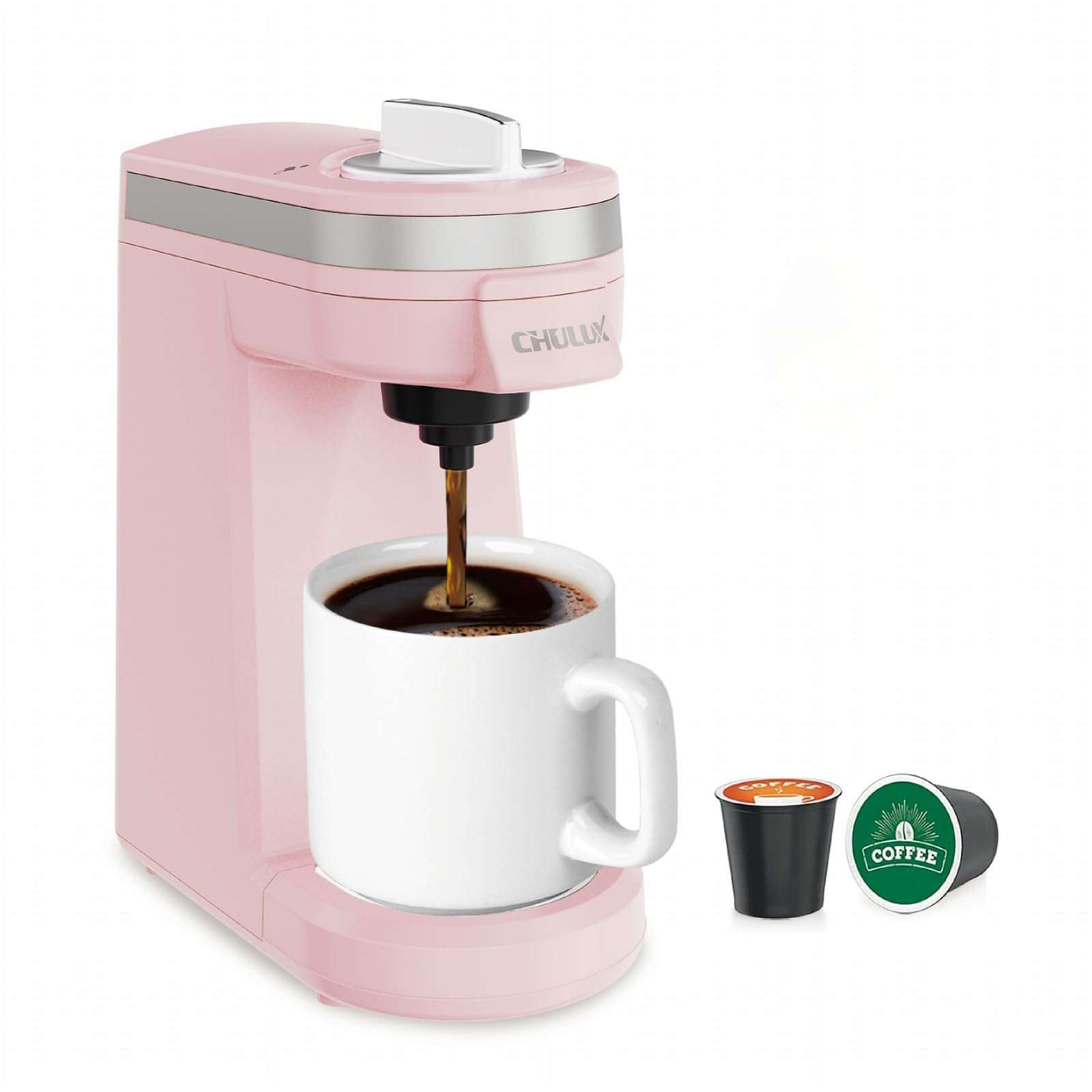 CHULUX 2 in 1 Mini Trip Coffee Maker for K Capsule & Ground Coffee, Single Serve Coffee Maker for One Cup Americano, Lightweight Pod Coffee Machine, Dusty Rose