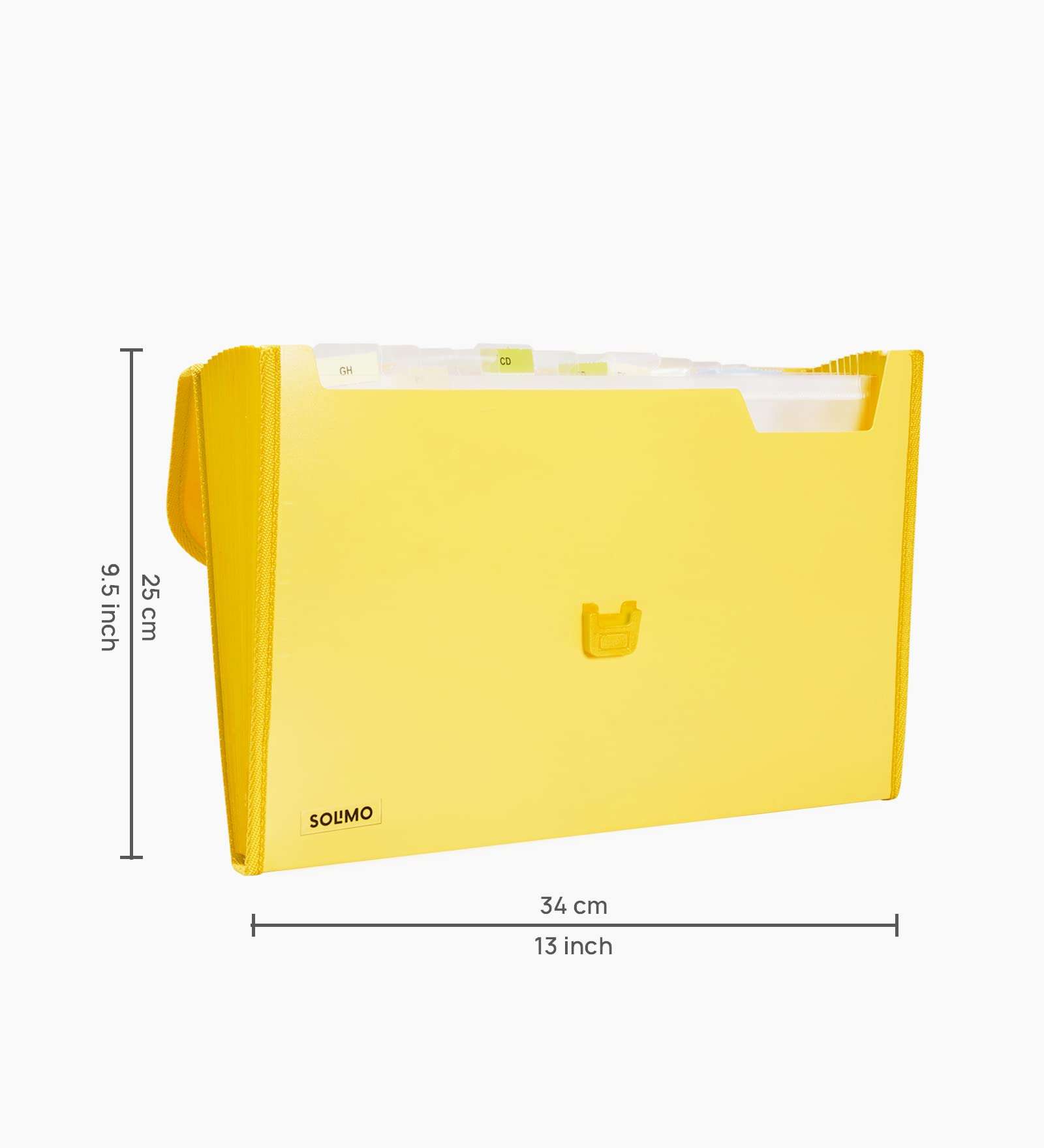Amazon Brand - Solimo Plastic Expanding File Folder with 13 Pockets, Handle, and Buckle Closure, for A4 Size Documents (Yellow) 6