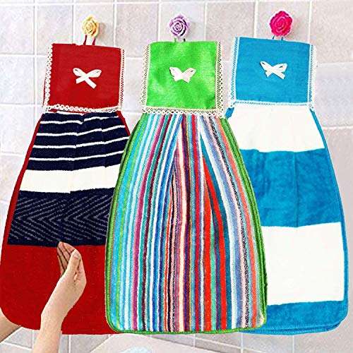 VORDVIGO Double Sided Printed Soft Cotton Hanging Hand Towel Napkin for Wash and Kitchen Basin (Multicolor) - Pack of 3 1