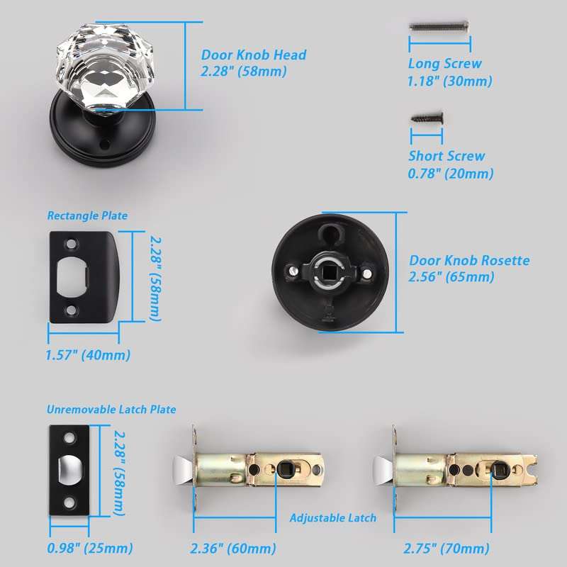 KNOBWELL 1 Pack Modern Globe Crystal Door Knobs with Lock, Frosted Glass Design, Privacy Function for Bed and Bath, Matte Black 5