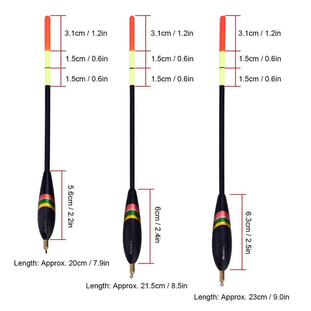 Fishing Floats 3 Piece 1.5+6g 1.5+5g 1.5+4g Wood Fishing Floats Tube Bobbers, Assorted Sizes Coarse Fishing Tackle Floats, Vertical Buoy Fishing Waggler, Fishing Floats Coarse 6