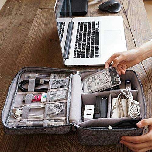 ORPIO (LABEL) Waterproof Travel Electronic Gadget Organizer Case, Portable Zippered External Hard Drive Pouch for Data Cables, Chargers, Power Bank, Adapters, Phone, Plugs, Memory Card, USB (Grey) 3