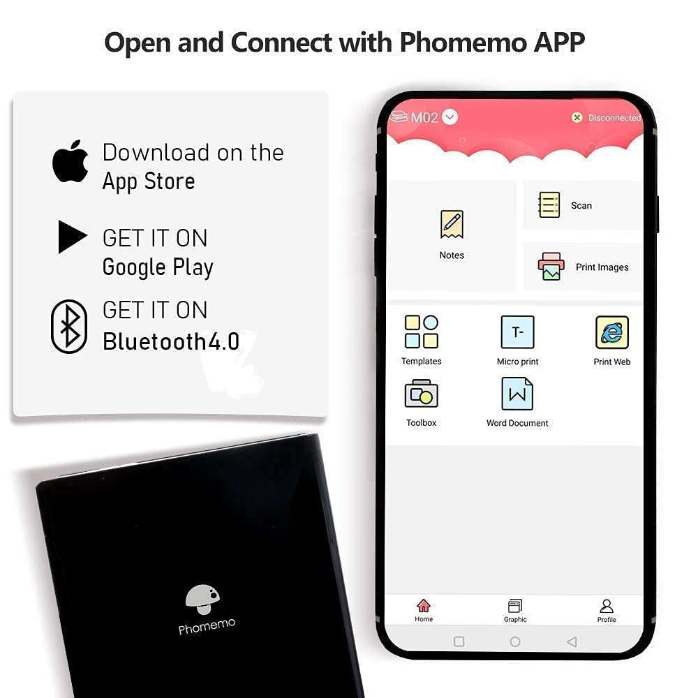 Phomemo M02 Mini Printer- Bluetooth Thermal Photo Printer with 3 Rolls Colorful Sticker Paper, Compatible with iOS + Android for Plan Journal, Study Notes, Art Creation, Work, Gift 2