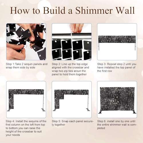Ayfjovs 49 Pack 12” Panels-Black Shimmer Wall Backdrop, Black Sparkle Backdrop for Wedding Birthday Party Anniversary Photo Booths Stage Performances Runway Prom Background 4