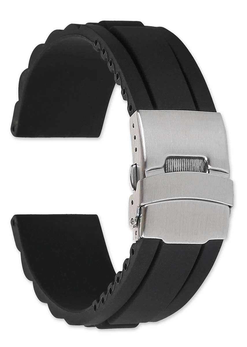 deBeer 22mm Oyster Style Divers Clasp Rubber Replacement Watch Band - Black 1
