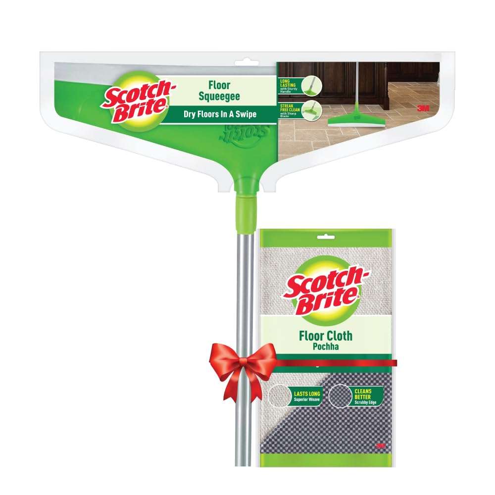 Scotch-Brite Plastic Combo (Floor Squeegee 40cm + Floor Cloth Pochha-1N), Green 1