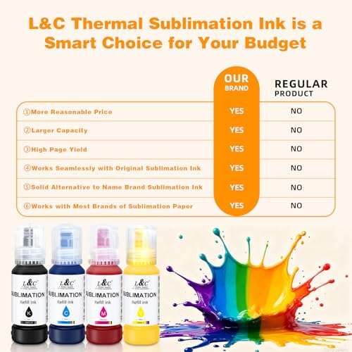 Sublimation Ink for Epson ET-2720 ET-2800 ET-2803 ET-4800 ET-2760 ET-2850 ET-4760 ET-4800 ET-3760 Sublimation Ink 522 Refilled Bottles Inkjet Printers for Heat Transfer Mug T Shirts (4x100ML) 6