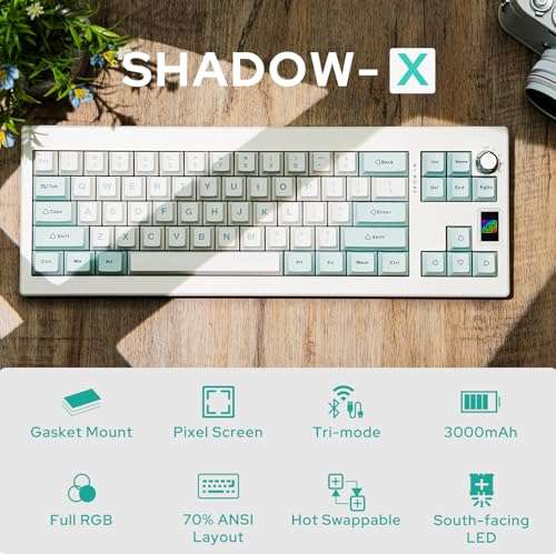 EPOMAKER Shadow-X Gasket Mechanical Keyboard with Screen, Hot Swappable 3 Modes (2.4ghz/Bluetooth/USB-C Wired) Wireless Gaming Keyboard, Poron Foam, Silicon Pad (White Blue, Wisteria Linear Switch) 2