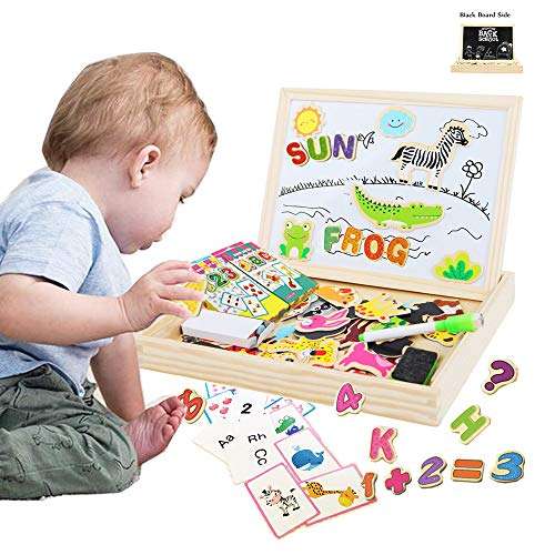 ODDODDY Educational Wooden Toys Magnetic Puzzles Art Easel Drawing Board Letters and Numbers Animals Puzzles Magnets Preschool Homeschool Supplies Learning Games Gifts for Kids Toddlers Boy Girl 3