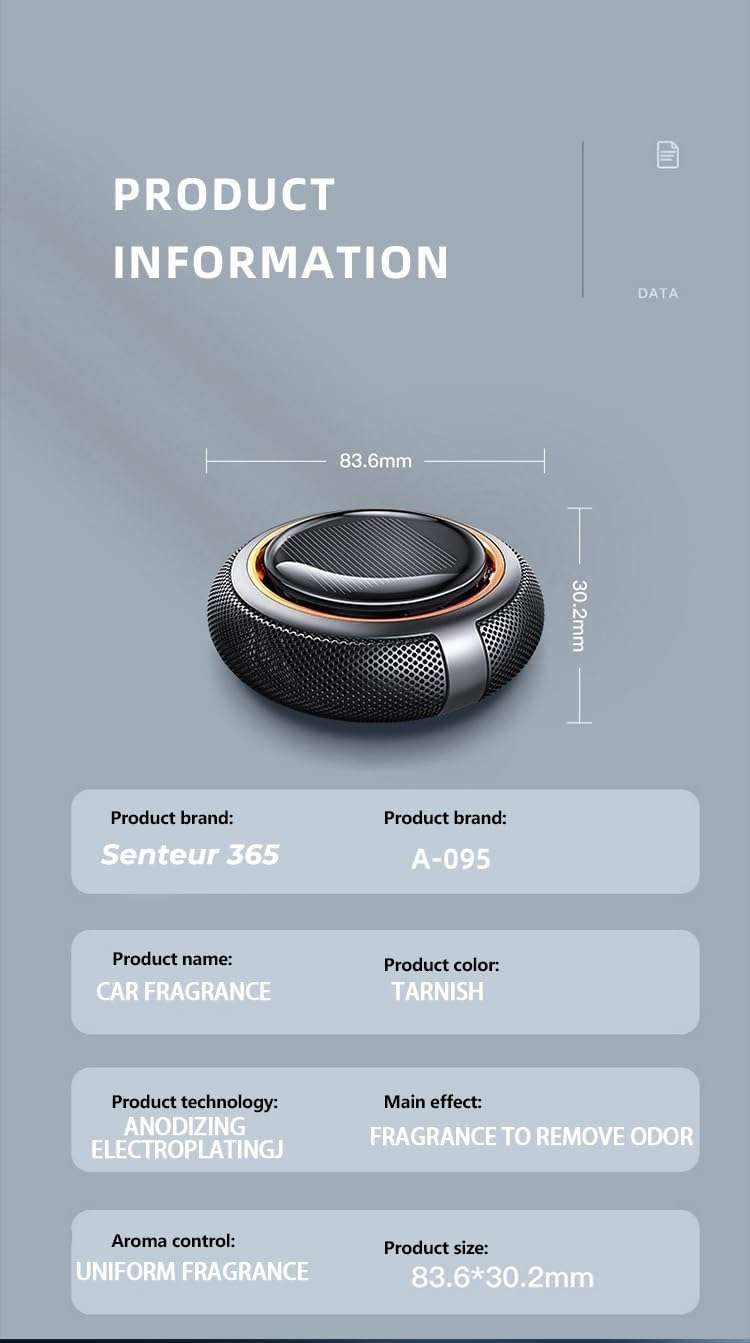 Senteur 365 - Luxury Car Air Fragrance | Premium Solar Powered Car Perfume with 1 Year Fragrance, Long Lasting Luxury Car Air Freshener for Car dashboard | Gift Item for personal and Corporate (Round) 6