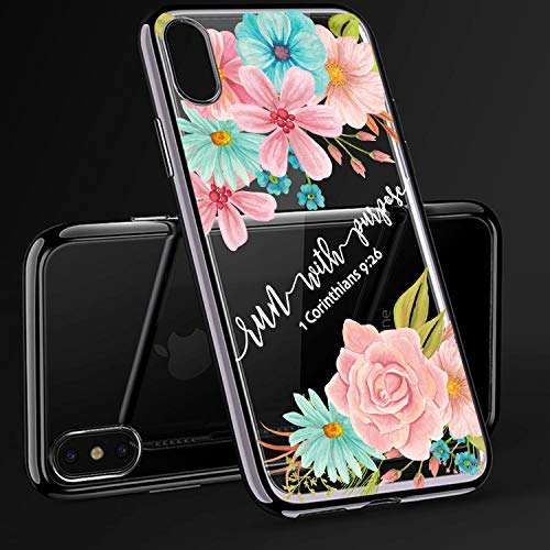 iPhone XR Case,Stunning Spring Flowers Floral Bible Verse Run with Purpose Clear Soft Anti Scratch Shockproof Protective Case Cover for Apple iPhone XR 6.1 inch 2