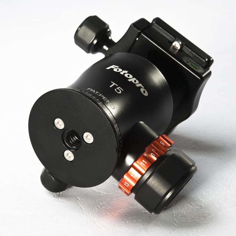 Fotopro T-5 Professional Video Tripod Ball Head Mount | with Aluminum Quick Release 3/8 inch | 360 Degree Rotating | for Tripod, Monopod, Slider, DSLR Camera, Camcorder | Payload 25kg 4
