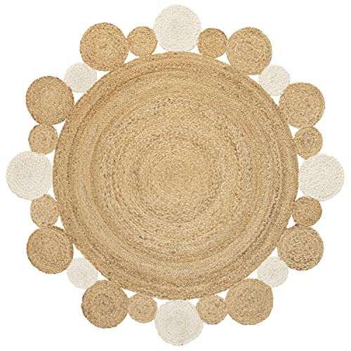 JONATHAN Y Ayana Two-Tone Jute Hippy Circle Natural/Cream 4' Round Indoor Area Rug, Cottage, Coastal, Easy-Cleaning for Living Room, Bedroom, Kitchen, Pet Friendly, Non-Shedding (RNF107A-4R) 2