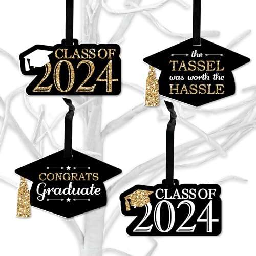 Big Dot of Happiness Tassel Worth The Hassle - Gold - 2025 Graduation Decorations - Tree Ornaments - Set of 12 1