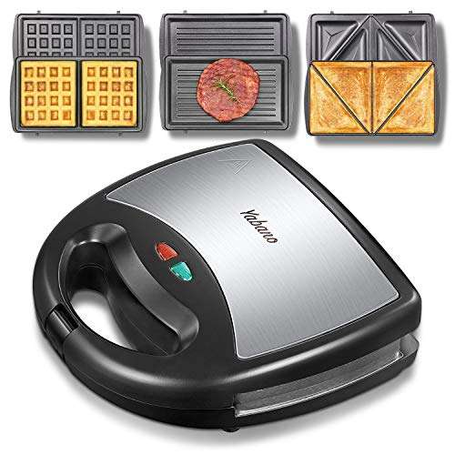 Sandwich Maker 3 in 1, Waffle Make with Removable Plate, Electric Panini Press Grill, Sandwich Toaster with Detachable Non-stick Coating, LED Indicator Lights, Cool Touch Handle, Black