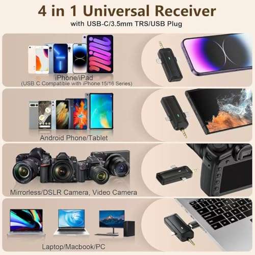 HMKCH Wireless Lavalier Microphone for iPhone - Android Phone/Camera/Computer/Laptop, Professional Dual Lapel Mic with USB-C/3.5mm/USB Plug for Video Recording, Vlog, YouTube, TikTok 2