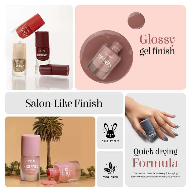 MARS EURO Nail Lacquer | Glossy Gel Finish | Rich Pigmentation | Chip Free | Quick Drying Formula | Long Lasting Nail Polish for Women | (6.0 ml) (Shade-61) 4