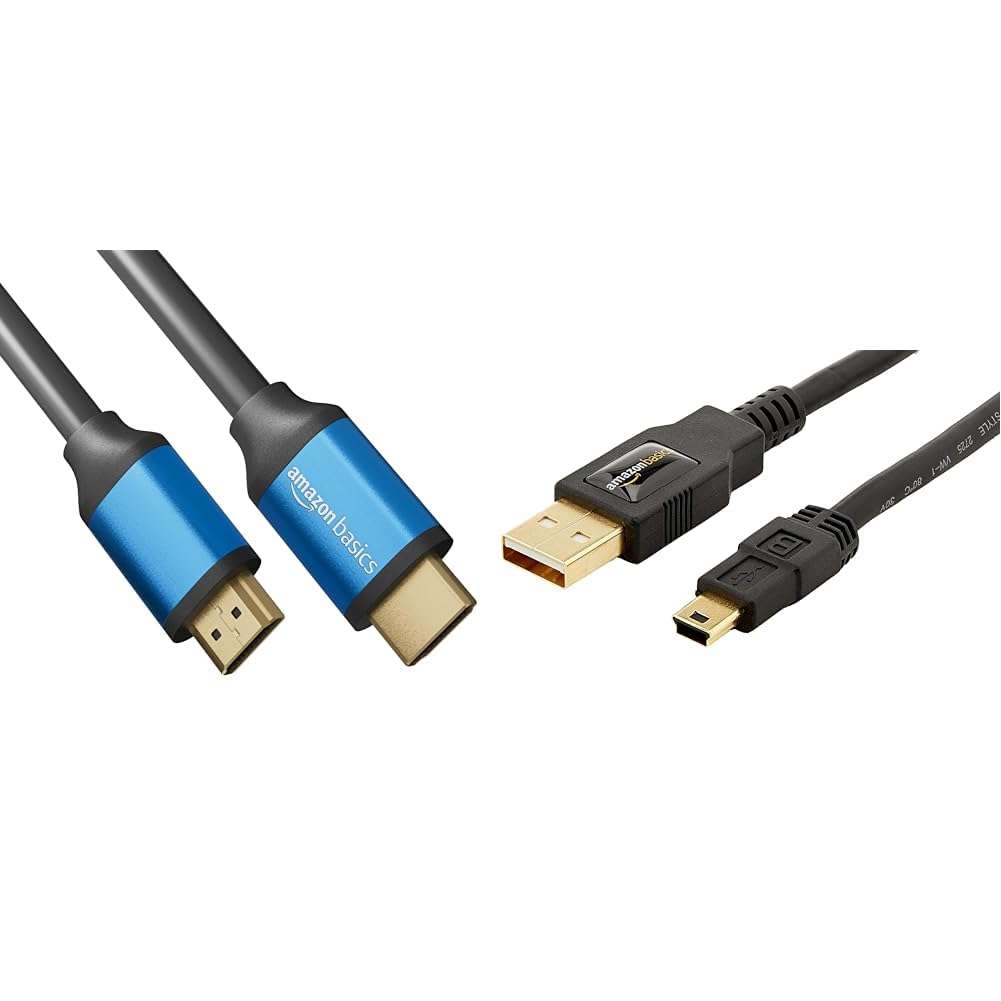 amazon basics Flexible HDMI Cable (Black, 4K@60Hz, 18Gbps), 3 Ft Usb 2.0 Cable - A-Male To Mini-B - 6 Feet (1.8 Meters), Black 1