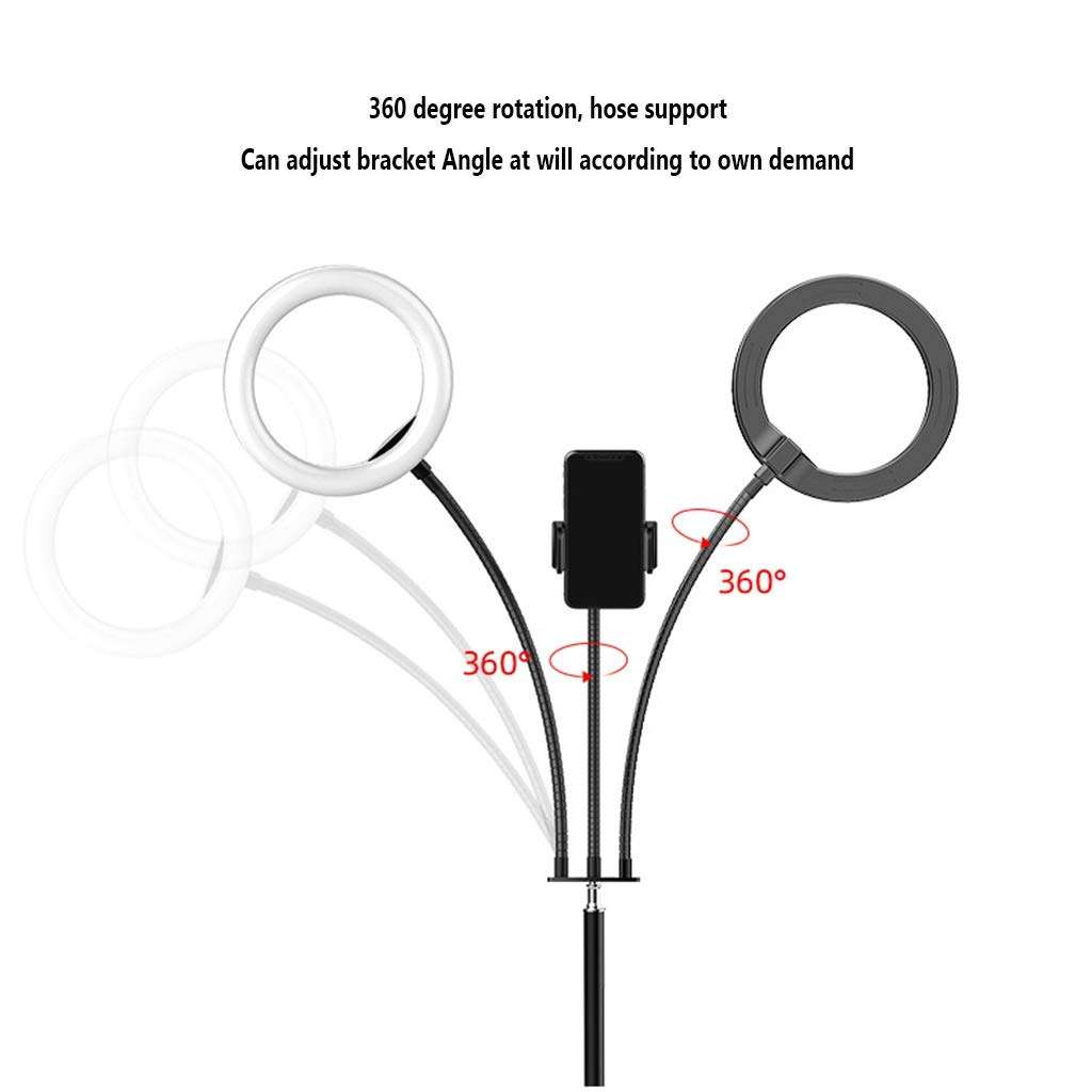QFFL LED Ring Light Floor-Standing Dual LED Telescopic Adjustable Ring Light Dimmable 3 Light Modes & 10 Brightness with Hose Bracket for Phone Video Photography 5