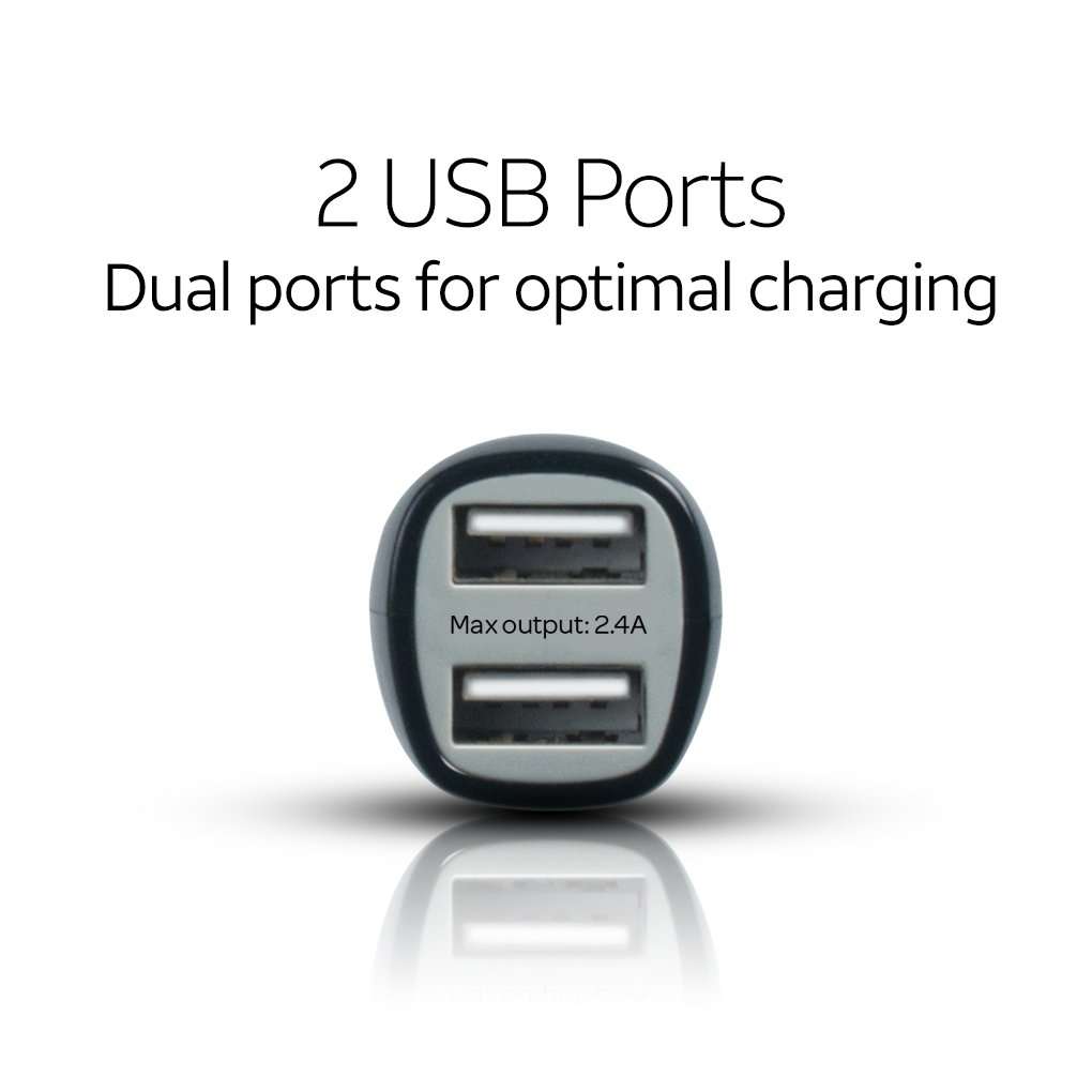 AT&T Dual 2.4 Amp USB car charger for iPhone, iPad, Samsung, & other - Black 2