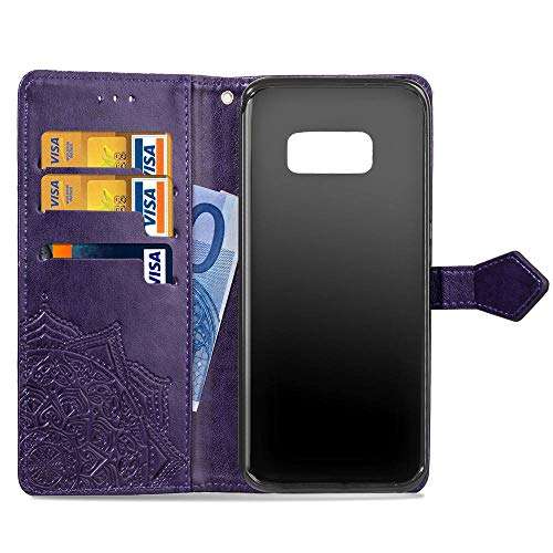 for Samsung Galaxy S8 Plus Phone case,PU Leather Wallet Embossed Mandala Floral Flowers Case Flip Cover Card Holder with Magnetic Closure (Purple, Galaxy S8 Plus) 5