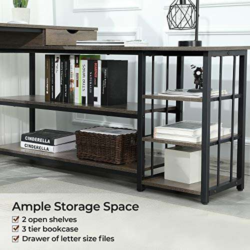 SEDETA L Shaped Computer Desk, 59 Inch Corner Computer Desk with Storage Shelves and Drawer, Study Writing Desk Table Workstation for Home Office, Vintage Walnut 5