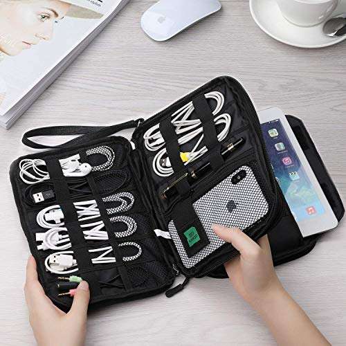 Electronic Organizer, Double Layer Travel Gadget Bag for USB Cable, SD Card, Hard Drive, Power Bank, iPad Mini, etc. with Free Bonus(1 SIM Card Adapter & 1 Velcro Roll) by Tqgoods 5