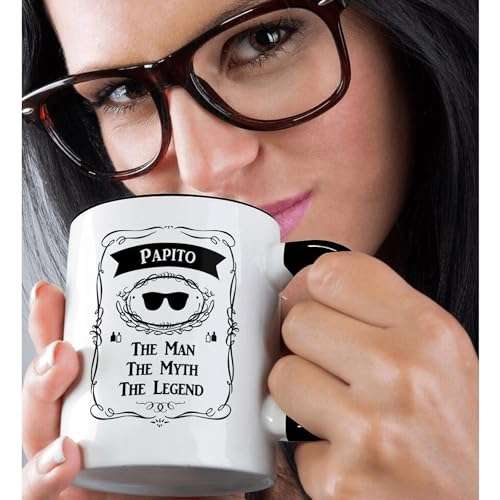3dRose Papito - The Man The Myth The Legend - dad or father in Spanish text 11oz Two-Tone Black Mug 2