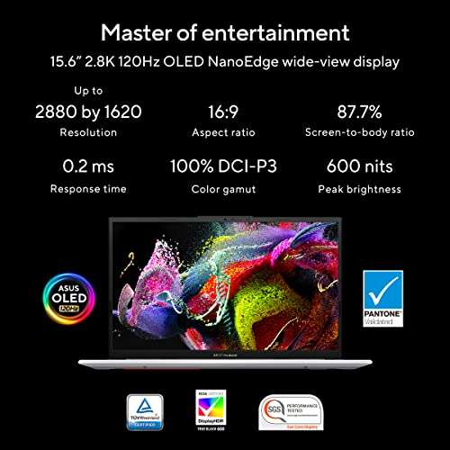 ASUS Vivobook S 15 OLED (2023), Intel Core EVO i9-13900H 13th Gen, 15.6" (39.62 cm) 2.8K 120Hz OLED, Thin & Light Laptop (16GB/1TB SSD/Iris Xe/Win 11/Office 2021/75WHr/Silver/1.7 kg) S5504VA-MA953WS 2