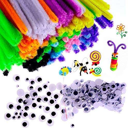 450 Pcs Pipe Cleaners, Which Includes 100Pcs Pipe Cleaners Craft,150Pcs Googly Eyes Self Adhesive and 200Pcs Pompoms for Arts and Crafts for Kids Ages 8-12 1
