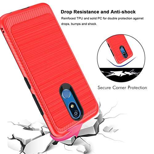 IRUNME Compatible with LG K40 Case,LG K40 Phone Case,LG Solo LTE/LG K12 Plus/LG X4 2019/LG LMX420 Phone Case with Screen Protector,Carbon Fiber Brushed Texture for Girls/Women-Red 6