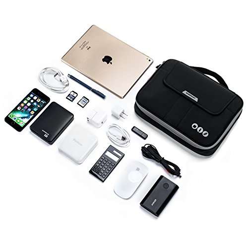 BAGSMART Universal Travel Cable Organizer Electronics Accessories Carry Bag for 9.7 inch iPad, Kindle, Power Adapter, Black+Grey 2