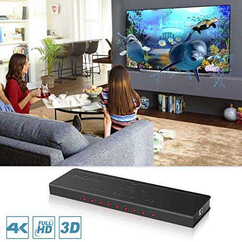 NEWCARE 4K HDMI Splitter 1x8, HDMI Splitter 1 in 8 Out, Ultra HD 4K@ 30 Hz 1.4 HDCP, 8 Ports HDMI Powered Splitter Support Full HD 1080P & 3D for Xbox, PS4, Fire Stick,Blu Ray, HDTV (Black) 5