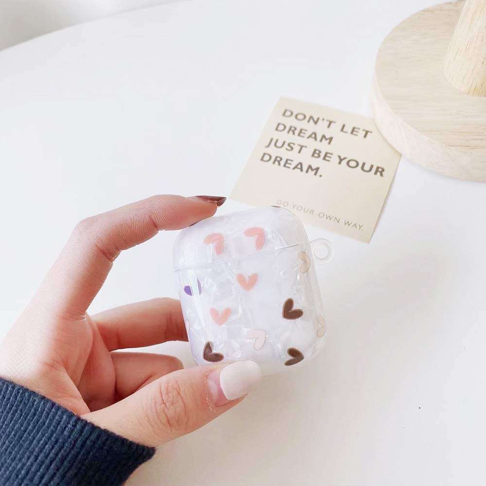 Ownest Compatible with AirPods Case with Pearl Heart Shape Keychain Shell Heart Pattern Cute Girls Woman Case Soft Cover Case for Airpods 2 &1,Cute for Airpods-Heart 5