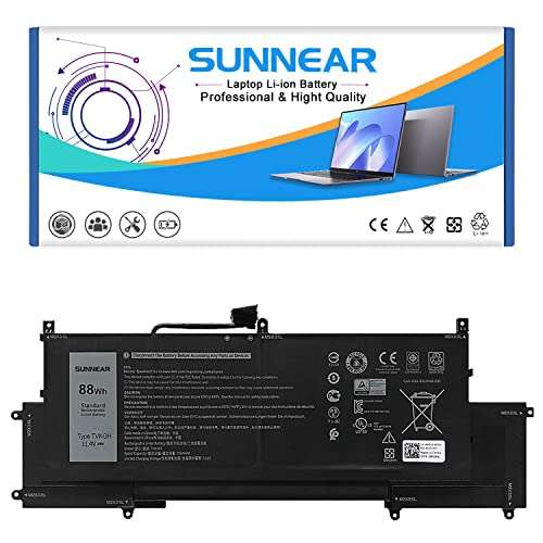 SUNNEAR TVKGH Laptop Battery Replacement for DELL Latitude 9510 2-in-1 Series Notebook N7HT0 089GNG 0HYMNG 11.4V 88Wh 7334mAh 6-Cell 1