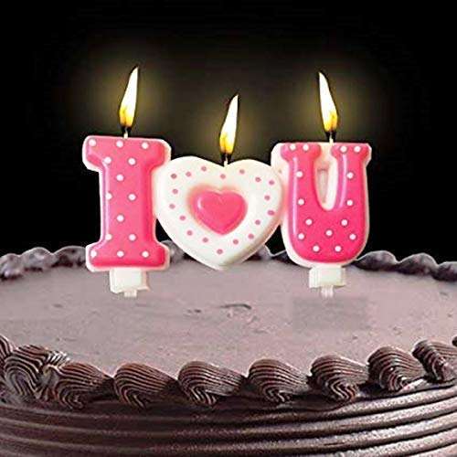 Jindal Party Products Red Color White Dotted I Love You Cake Topper Candle 2