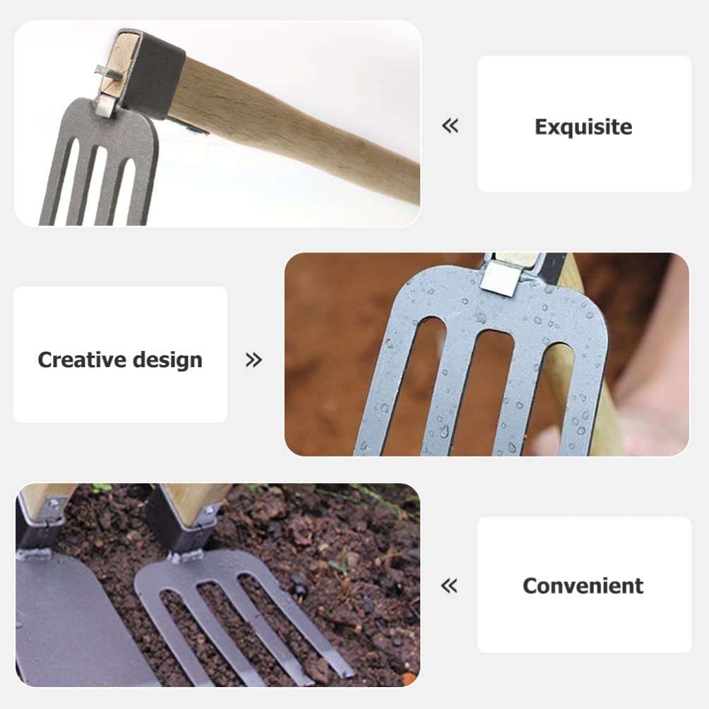 Hoe Weeding Tool Soil Loosening Rake Garden Tool Compact Gardening Rake Garden Rake Hand Rake Garden Gadgets Handheld Small Rake Garden Cultivator Wood Handle Steel Rake 6