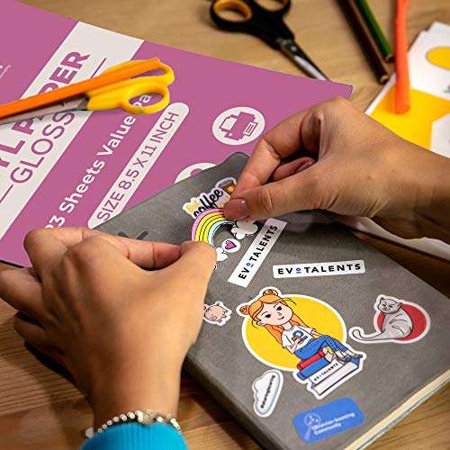 Printable Vinyl Sticker Paper Glossy for Inkjet Printer 23 Sheets White, Decal Paper Tear & Scratch Resistant Quick Ink Dry Sticker Paper for Making Labels & Crafts 3
