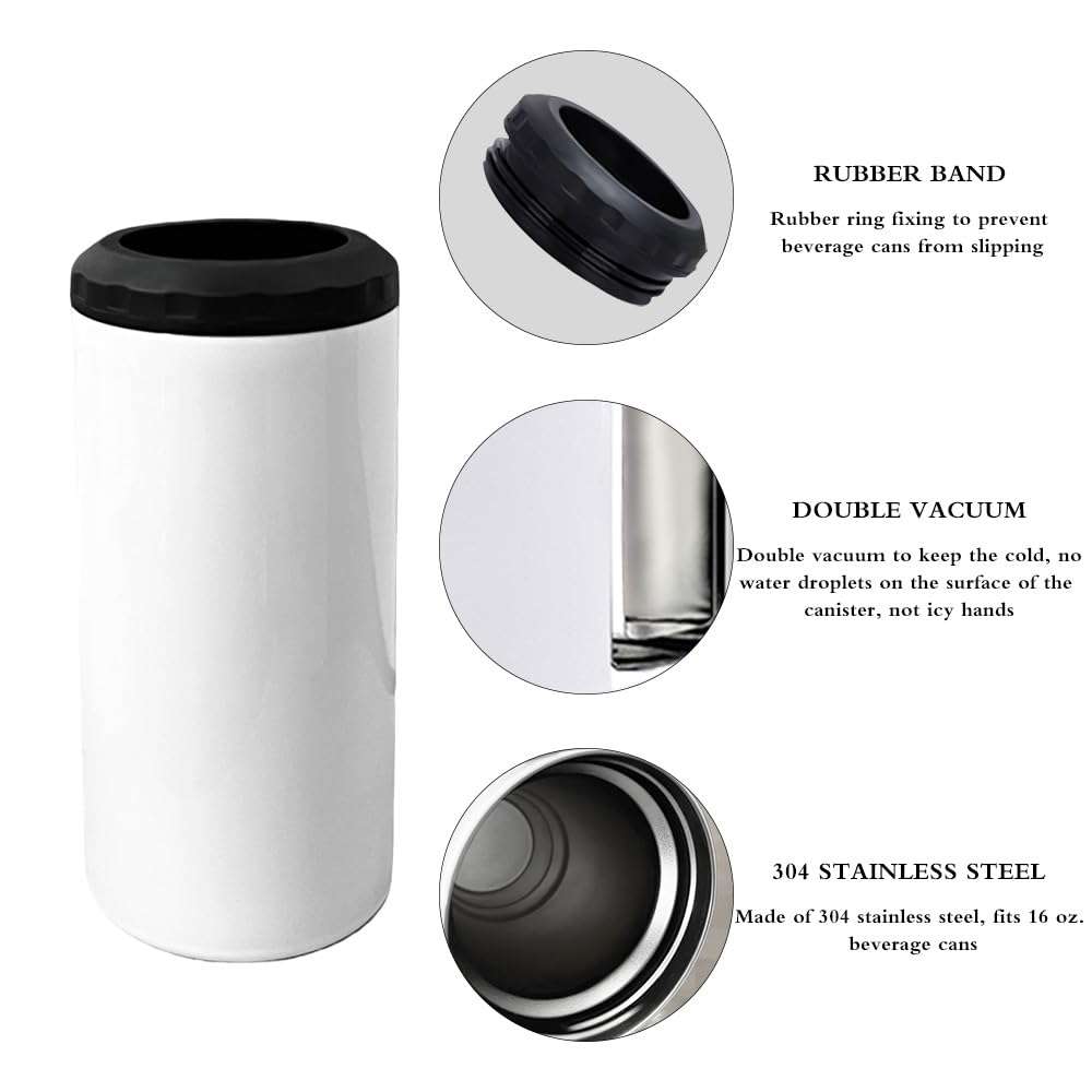 Lilsofee 12 Pack 16 oz Sublimation Blank Tumblers Skinny 4 in 1 Can Cooler with 2 Lid Stainless Steel Double Wall Insulated Beer Bottles Coolers Slim Can Holder for Drinks 4