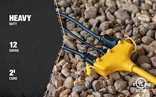 Coleman Cable 04112 12/3 Tri-Source Adapter Extension Cord, 2-Foot, Yellow 5