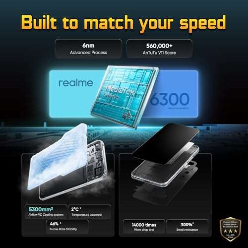 realme narzo 100 Lite 5G (Thunder Black,4GB+128GB) | 7000mAh Titan Battery | 4 Years, Zero Lag | 144 Hz Ultra Bright Display | 6 nm Octa-core 5G Chipset | Color Pop Design | VC Cooling 6