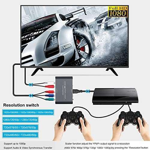 Hdiwousp 1080P HDMI to Component(YPbPr/RGB/ 5RCA) Scaler Converter(with Scaler Function, Aluminum) for DVD, Ruku Player, TV Stick to HDTV Monitor 5