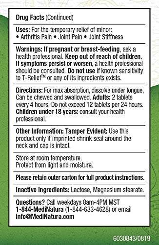 T-Relief Extra Strength Arthritis Pain Reliever Arnica +12 Natural Medicines for Joint Soreness Stiffness Aches, Quick Dissolving Pain Relief for Women & Men - 100 Tablets (Pack of 3) 4