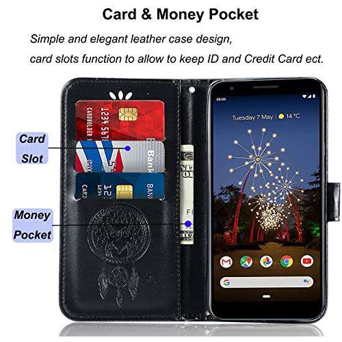 Booceicd for Google Pixel 3a XL Case, Pixel 3 Lite XL Case, [Wrist Strap] Luxury PU Leather Wallet Flip Protective Phone Case Cover with Card Slots and Stand for Google Pixel 3a XL Phone Black 6