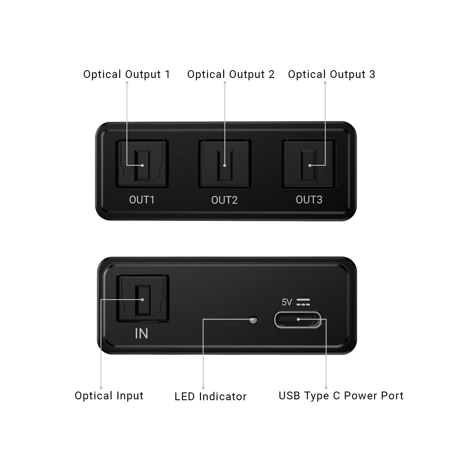 Cubilux 1-in 3-Out S/PDIF Splitter [Ultra-Low Jitter, USB C Powered] 3-Way Toslink Optical Audio Adapter for HDTV, Xbox One/360, PS4/PS3, CD/DVD/Blu-Ray Player, Home Theatre, Headphones, Soundbar 6