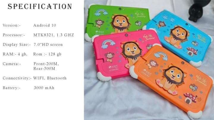 CUPEX Kids Tablet 7 Inch with Case with Cartoon Lion Design, Green Protective Cover, Educational Device Holder with Stand 4