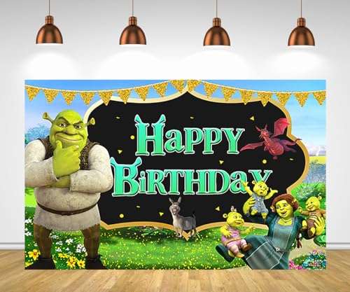 5x3ft Green Happy Birthday Backdrop for Birthday Party Supplies Backdrop Shrek Photography Background Shrek Banner for Party Decorations 1