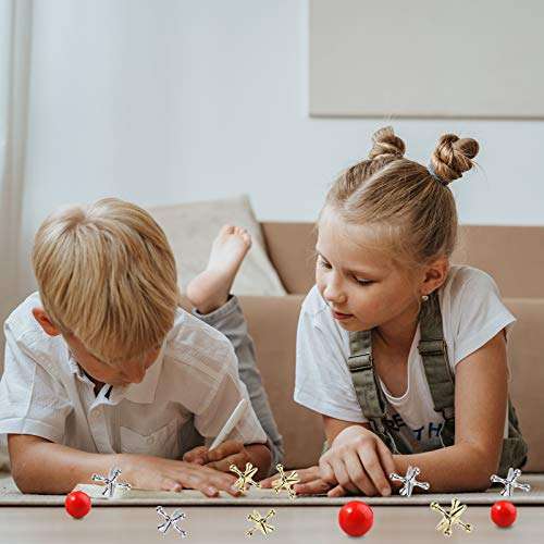Legigo 3 Sets Retro Metal Jacks and Ball Game Toys Kit,Include 3 Pieces Red Rubber Balls and 30 Pieces Gold and Silver Metal Jacks for Kids and Adults,Classic Game of Jacks for Party Favor 6